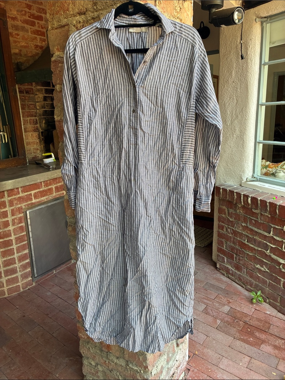 Vince Blue and White Striped Long Sleeve Shirt Dress